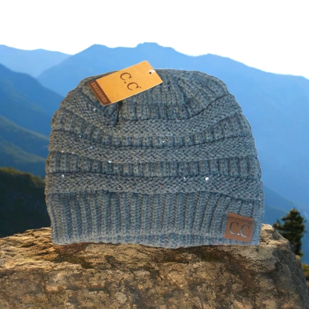 NEW! C.C Beanie Stretchy Skull Hat Dark Melange Grey Adult NWT